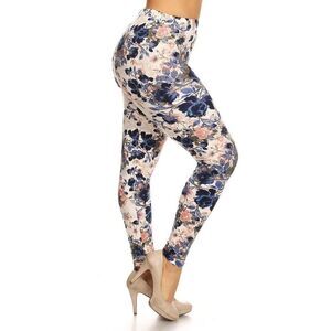 Reg One Size Womens Floral Printed High Waisted Knit Leggings‎ In Skinny Fit